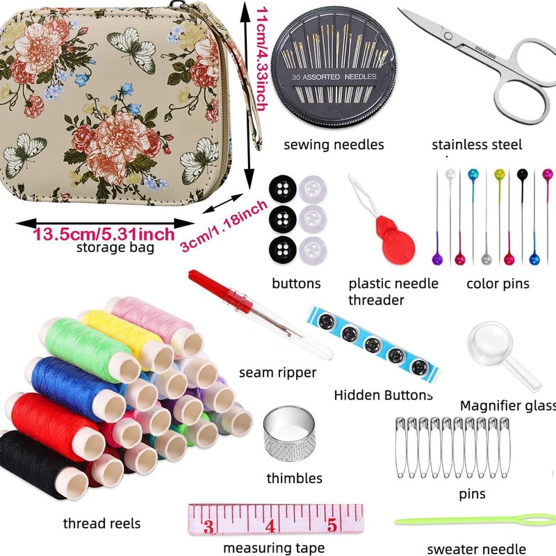 Bobode Printing Sewing Kit Floral Pattern Sewing Set Small Basic Travel Sewing Kit for Adults, 87 PCS Professional Sewing Supplies Accessory for Emergency, Home - Image 2